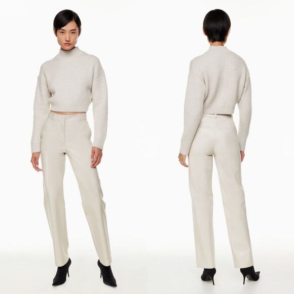 Aritzia Babaton Tan/Taupe Vegan Leather Straight Leg Pants Women's Size 0 EUC - Picture 1 of 10